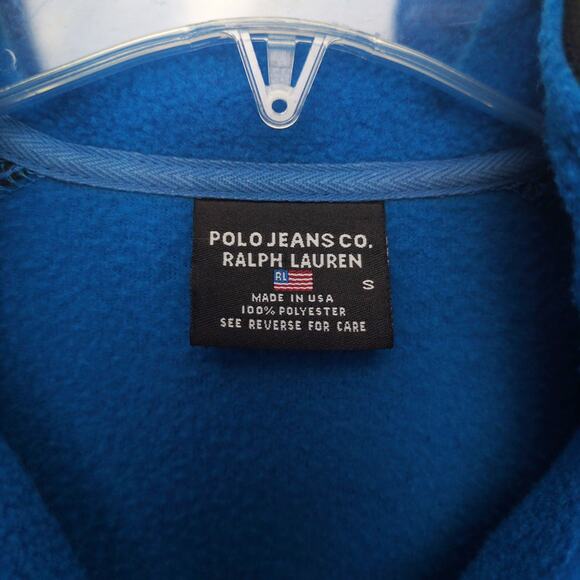Vtg 90s Polo Jeans Ralph Lauren Men's S Blue 1/4 Zip Fleece Pullover Jacket USA - Picture 3 of 6